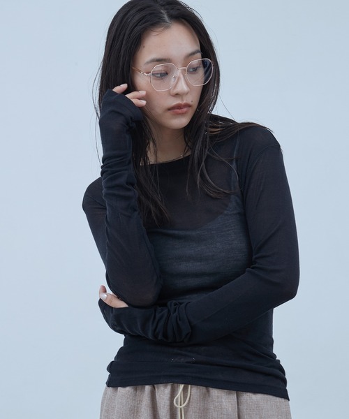 OFROOM（オフルーム）の「Sheer Long Sleeve Tee／シアーロングスリーブTEE（Tシャツ/カットソー・レディース・ネイビー/ブラック/ホワイト/ブルー/ピンク/グレー・FREE）」の2枚目の写真