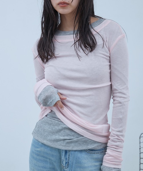 OFROOM（オフルーム）の「Sheer Long Sleeve Tee／シアーロングスリーブTEE（Tシャツ/カットソー・レディース・ネイビー/ブラック/ホワイト/ブルー/ピンク/グレー・FREE）」の21枚目の写真