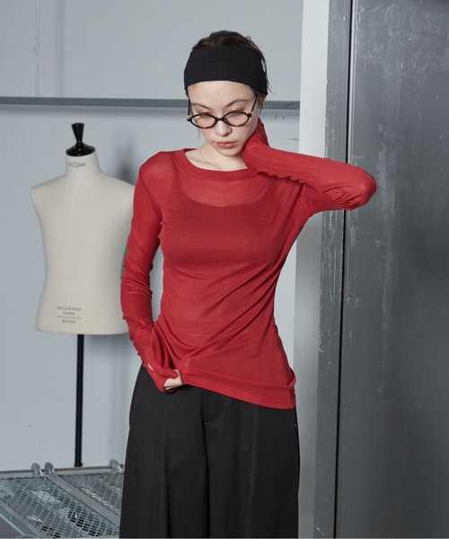OFROOM（オフルーム）の「【26AW 新色追加】Sheer Long Sleeve Tee／シアーロングスリーブTEE（Tシャツ/カットソー・レディース・ネイビー/ブラック/ホワイト/ブルー/ピンク/グレー/チャコールグレー/レッド・FREE）」の15枚目の写真