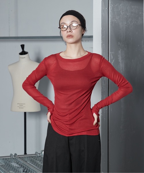 OFROOM（オフルーム）の「【26AW 新色追加】Sheer Long Sleeve Tee／シアーロングスリーブTEE（Tシャツ/カットソー・レディース・ネイビー/ブラック/ホワイト/ブルー/ピンク/グレー/チャコールグレー/レッド・FREE）」の16枚目の写真