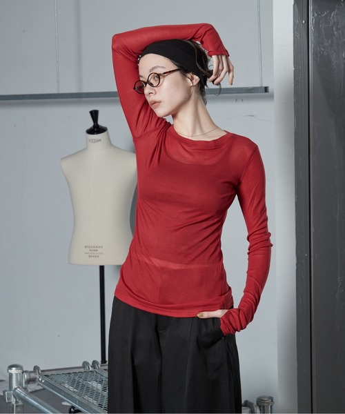OFROOM（オフルーム）の「【26AW 新色追加】Sheer Long Sleeve Tee／シアーロングスリーブTEE（Tシャツ/カットソー・レディース・ネイビー/ブラック/ホワイト/ブルー/ピンク/グレー/チャコールグレー/レッド・FREE）」の17枚目の写真