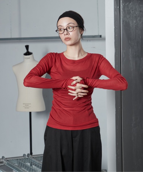 OFROOM（オフルーム）の「【26AW 新色追加】Sheer Long Sleeve Tee／シアーロングスリーブTEE（Tシャツ/カットソー・レディース・ネイビー/ブラック/ホワイト/ブルー/ピンク/グレー/チャコールグレー/レッド・FREE）」の18枚目の写真