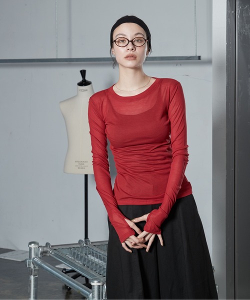 OFROOM（オフルーム）の「【26AW 新色追加】Sheer Long Sleeve Tee／シアーロングスリーブTEE（Tシャツ/カットソー・レディース・ネイビー/ブラック/ホワイト/ブルー/ピンク/グレー/チャコールグレー/レッド・FREE）」の19枚目の写真