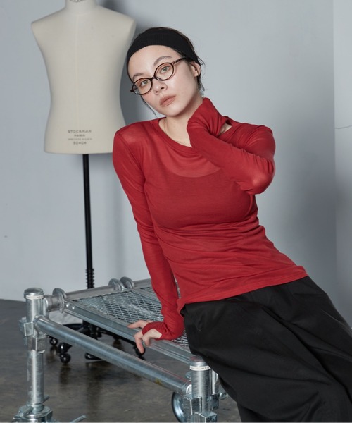 OFROOM（オフルーム）の「【26AW 新色追加】Sheer Long Sleeve Tee／シアーロングスリーブTEE（Tシャツ/カットソー・レディース・ネイビー/ブラック/ホワイト/ブルー/ピンク/グレー/チャコールグレー/レッド・FREE）」の20枚目の写真