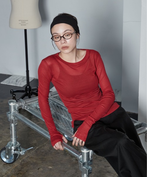 OFROOM（オフルーム）の「【26AW 新色追加】Sheer Long Sleeve Tee／シアーロングスリーブTEE（Tシャツ/カットソー・レディース・ネイビー/ブラック/ホワイト/ブルー/ピンク/グレー/チャコールグレー/レッド・FREE）」の21枚目の写真