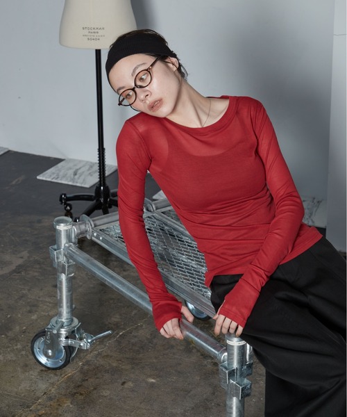 OFROOM（オフルーム）の「【26AW 新色追加】Sheer Long Sleeve Tee／シアーロングスリーブTEE（Tシャツ/カットソー・レディース・ネイビー/ブラック/ホワイト/ブルー/ピンク/グレー/チャコールグレー/レッド・FREE）」の22枚目の写真