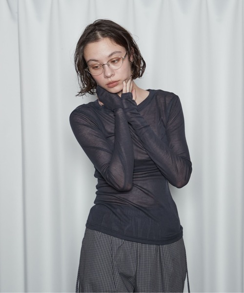 OFROOM（オフルーム）の「【26AW 新色追加】Sheer Long Sleeve Tee／シアーロングスリーブTEE（Tシャツ/カットソー・レディース・ネイビー/ブラック/ホワイト/ブルー/ピンク/グレー/チャコールグレー/レッド・FREE）」の9枚目の写真