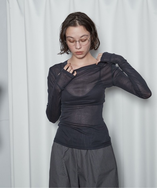 OFROOM（オフルーム）の「【26AW 新色追加】Sheer Long Sleeve Tee／シアーロングスリーブTEE（Tシャツ/カットソー・レディース・ネイビー/ブラック/ホワイト/ブルー/ピンク/グレー/チャコールグレー/レッド・FREE）」の11枚目の写真