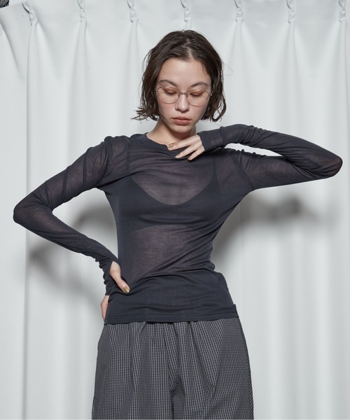 OFROOM（オフルーム）の「【26AW 新色追加】Sheer Long Sleeve Tee／シアーロングスリーブTEE（Tシャツ/カットソー・レディース・ネイビー/ブラック/ホワイト/ブルー/ピンク/グレー/チャコールグレー/レッド・FREE）」の12枚目の写真