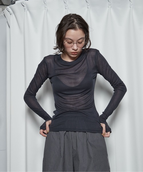 OFROOM（オフルーム）の「【26AW 新色追加】Sheer Long Sleeve Tee／シアーロングスリーブTEE（Tシャツ/カットソー・レディース・ネイビー/ブラック/ホワイト/ブルー/ピンク/グレー/チャコールグレー/レッド・FREE）」の13枚目の写真