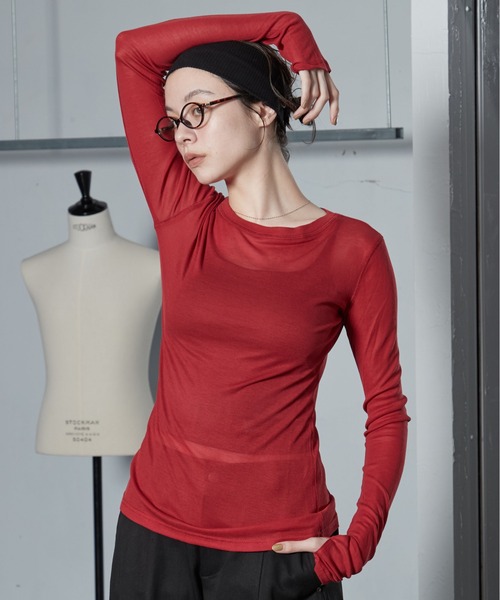 OFROOM（オフルーム）の「【26AW 新色追加】Sheer Long Sleeve Tee／シアーロングスリーブTEE（Tシャツ/カットソー・レディース・ネイビー/ブラック/ホワイト/ブルー/ピンク/グレー/チャコールグレー/レッド・FREE）」の14枚目の写真