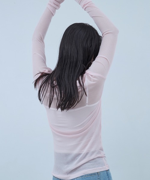 OFROOM（オフルーム）の「Sheer Long Sleeve Tee／シアーロングスリーブTEE（Tシャツ/カットソー・レディース・ネイビー/ブラック/ホワイト/ブルー/ピンク/グレー・FREE）」の11枚目の写真