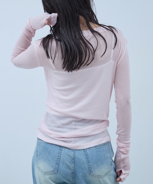 OFROOM（オフルーム）の「Sheer Long Sleeve Tee／シアーロングスリーブTEE（Tシャツ/カットソー・レディース・ネイビー/ブラック/ホワイト/ブルー/ピンク/グレー・FREE）」の10枚目の写真