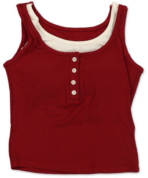 SPINNS(スピンズ)の「レイヤード風カップ付きタンクトップ/ヘンリーネック(タンクトップ・レディース・オフホワイト/グレー/ブラック/ブラウン/レッド・ONESIZE)」の5枚目の写真