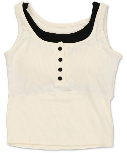 SPINNS(スピンズ)の「レイヤード風カップ付きタンクトップ/ヘンリーネック(タンクトップ・レディース・オフホワイト/グレー/ブラック/ブラウン/レッド・ONESIZE)」の2枚目の写真