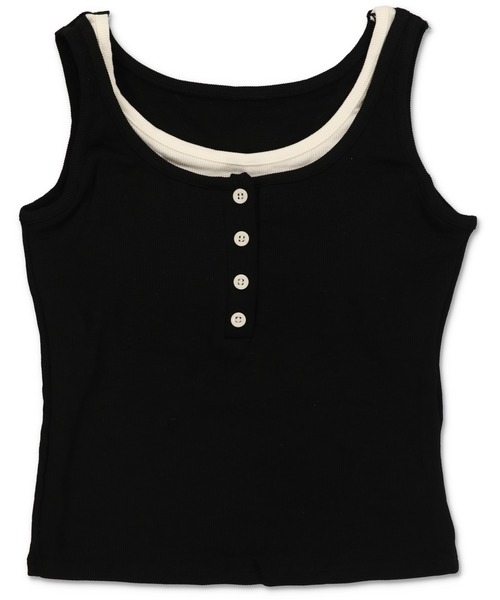 SPINNS(スピンズ)の「レイヤード風カップ付きタンクトップ/ヘンリーネック(タンクトップ・レディース・オフホワイト/グレー/ブラック/ブラウン/レッド・ONESIZE)」の6枚目の写真