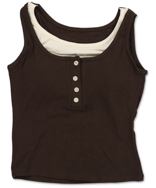 SPINNS(スピンズ)の「レイヤード風カップ付きタンクトップ/ヘンリーネック(タンクトップ・レディース・オフホワイト/グレー/ブラック/ブラウン/レッド・ONESIZE)」の7枚目の写真