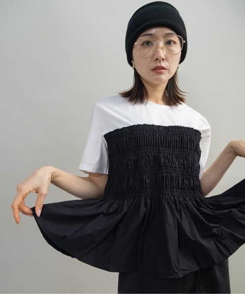 lodie(ロディ)の「ギャザーティアードトップス(Tシャツ/カットソー・レディース・アイボリー/ブラック・FREE)」の1枚目の写真
