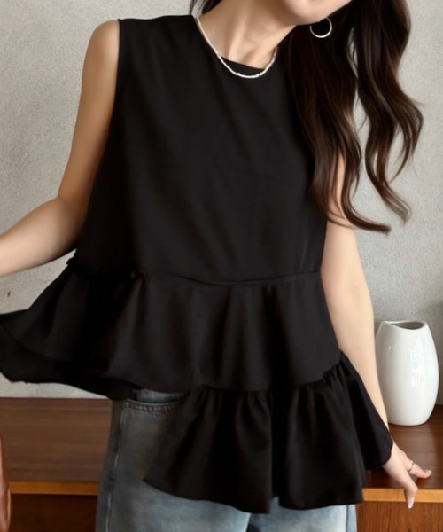 Eclat one(エクラワン)の「【Eclat one】裾ティアードフリル ノースリーブカットソー ◎(Tシャツ/カットソー・レディース・ホワイト/ブラック・FREE)」の12枚目の写真