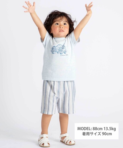 BeBe（ベベ）の「【お揃い】リネン調マルチストライプハーフパンツ(80~100cm)（その他パンツ・キッズ・ブルー系その他2・90cm）」の2枚目の写真