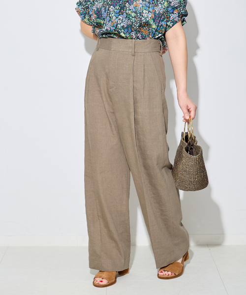 journal standard L'essage（ジャーナルスタンダードレサージュ）の「LINEN 2タックパンツ（その他パンツ・レディース・カーキ/ブラック/アイボリー・36/38）」の3枚目の写真