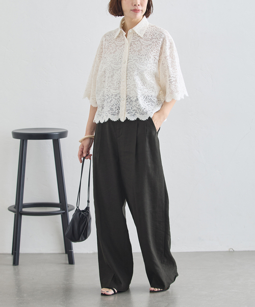 journal standard L'essage(ジャーナルスタンダードレサージュ)の「LINEN 2タックパンツ(その他パンツ・レディース・カーキ/ブラック/アイボリー・36/38)」の12枚目の写真