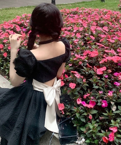 lulufa(ルルファ)の「フリルスクエアネック バックリボンミニワンピース/推し活 韓国(ワンピース・レディース・ブラック・FREE)」の13枚目の写真