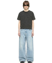 REBRENNER（リブレンナー）の「ピーチストライプクロップ半袖Tシャツチャコールブラック（Tシャツ/カットソー）」