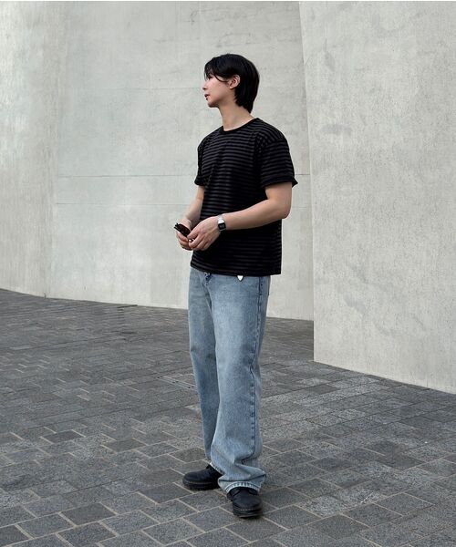 REBRENNER（リブレンナー）の「ピーチストライプクロップ半袖Tシャツチャコールブラック（Tシャツ/カットソー・メンズ・チャコールグレー×ブラック・MEDIUM/LARGE/X-LARGE）」の8枚目の写真
