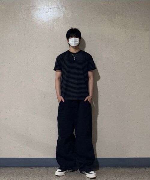 REBRENNER（リブレンナー）の「ピーチストライプクロップ半袖Tシャツチャコールブラック（Tシャツ/カットソー・メンズ・チャコールグレー×ブラック・MEDIUM/LARGE/X-LARGE）」の4枚目の写真