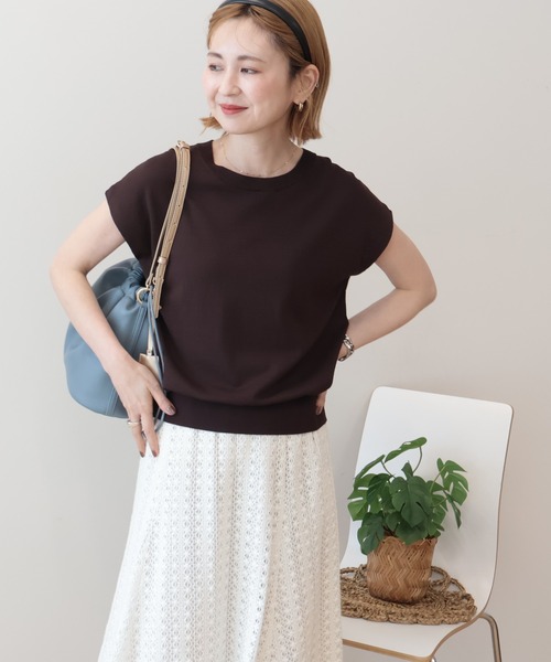 AMERICAN HOLIC（アメリカンホリック）の「【接触冷感･UVカット】フレンチスリーブニット（ニット/セーター・レディース・オフホワイト/ブラック/レッド/ブラウン・M/L）」の4枚目の写真