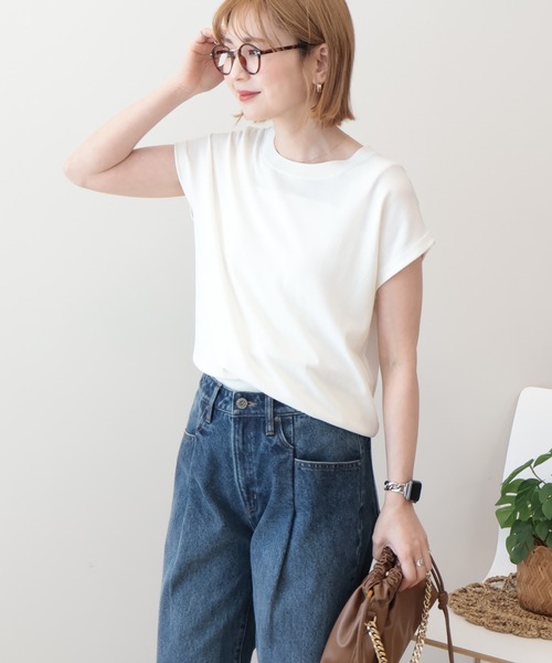 AMERICAN HOLIC（アメリカンホリック）の「【接触冷感･UVカット】フレンチスリーブニット（ニット/セーター・レディース・オフホワイト/ブラック/レッド/ブラウン・M/L）」の2枚目の写真