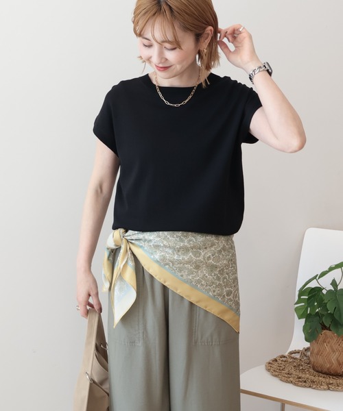 AMERICAN HOLIC（アメリカンホリック）の「【接触冷感･UVカット】フレンチスリーブニット（ニット/セーター・レディース・オフホワイト/ブラック/レッド/ブラウン・M/L）」の3枚目の写真