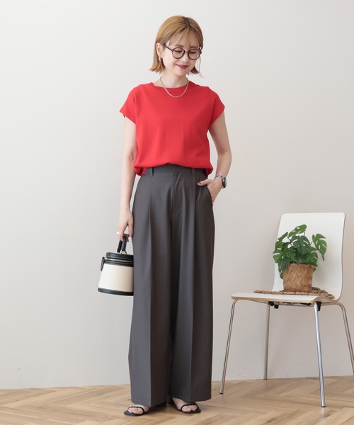 AMERICAN HOLIC（アメリカンホリック）の「【接触冷感･UVカット】フレンチスリーブニット（ニット/セーター・レディース・オフホワイト/ブラック/レッド/ブラウン・M/L）」の5枚目の写真