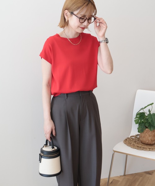 AMERICAN HOLIC（アメリカンホリック）の「【接触冷感･UVカット】フレンチスリーブニット（ニット/セーター・レディース・オフホワイト/ブラック/レッド/ブラウン・M/L）」の7枚目の写真