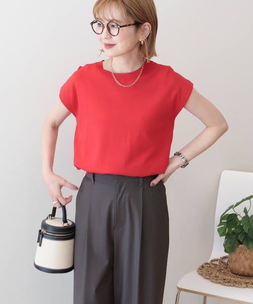 AMERICAN HOLIC（アメリカンホリック）の「【接触冷感･UVカット】フレンチスリーブニット（ニット/セーター・レディース・オフホワイト/ブラック/レッド/ブラウン・M/L）」の8枚目の写真