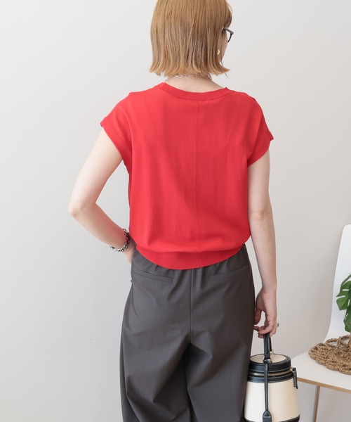 AMERICAN HOLIC（アメリカンホリック）の「【接触冷感･UVカット】フレンチスリーブニット（ニット/セーター・レディース・オフホワイト/ブラック/レッド/ブラウン・M/L）」の9枚目の写真