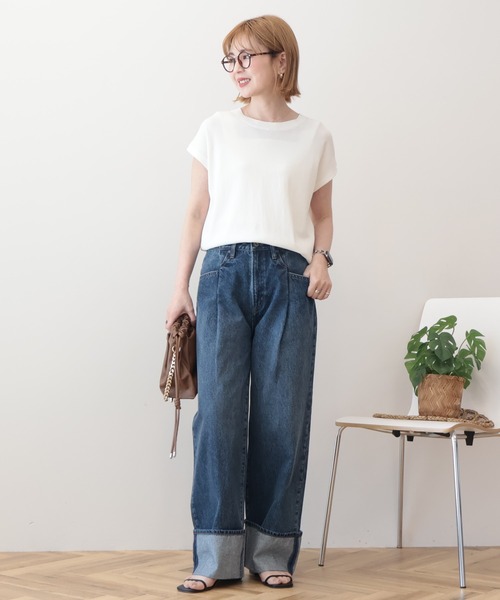 AMERICAN HOLIC（アメリカンホリック）の「【接触冷感･UVカット】フレンチスリーブニット（ニット/セーター・レディース・オフホワイト/ブラック/レッド/ブラウン・M/L）」の16枚目の写真