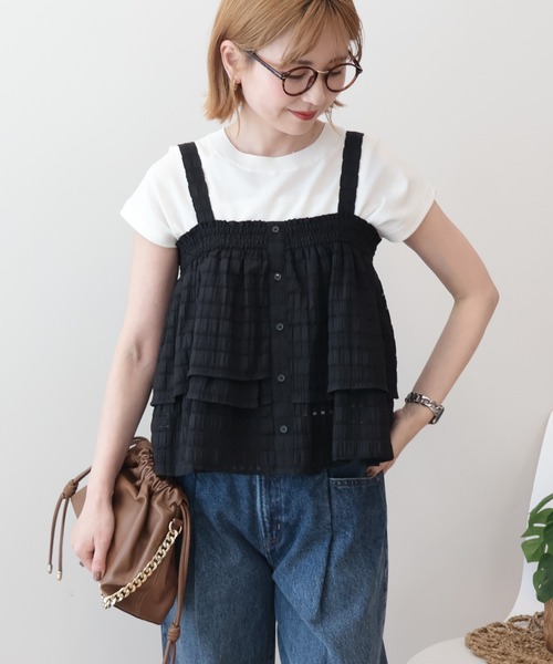 AMERICAN HOLIC（アメリカンホリック）の「【接触冷感･UVカット】フレンチスリーブニット（ニット/セーター・レディース・オフホワイト/ブラック/レッド/ブラウン・M/L）」の21枚目の写真