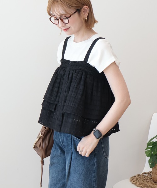 AMERICAN HOLIC（アメリカンホリック）の「【接触冷感･UVカット】フレンチスリーブニット（ニット/セーター・レディース・オフホワイト/ブラック/レッド/ブラウン・M/L）」の22枚目の写真