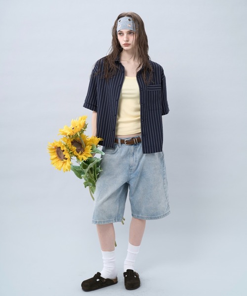 BENUA(ベヌア)の「Striped short sleeve shirt 一 ストライプ半袖シャツ -(シャツ/ブラウス・メンズ・ホワイト/ネイビー・FREE)」の4枚目の写真
