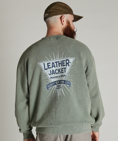 Schott(ショット)の「Schott/ショット/CREW SWEAT LEATHER JACKET MAKES A MAN/クルー スウェット レザー ジャケット メイクスアマン(スウェット・メンズ・ブラック/ダークグリーン・XL/2XL/L/M)」の5枚目の写真