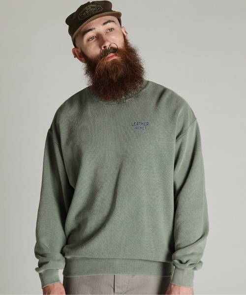 Schott(ショット)の「Schott/ショット/CREW SWEAT LEATHER JACKET MAKES A MAN/クルー スウェット レザー ジャケット メイクスアマン(スウェット・メンズ・ブラック/ダークグリーン・XL/2XL/L/M)」の6枚目の写真