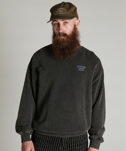 Schott(ショット)の「Schott/ショット/CREW SWEAT LEATHER JACKET MAKES A MAN/クルー スウェット レザー ジャケット メイクスアマン(スウェット・メンズ・ブラック/ダークグリーン・XL/2XL/L/M)」の4枚目の写真