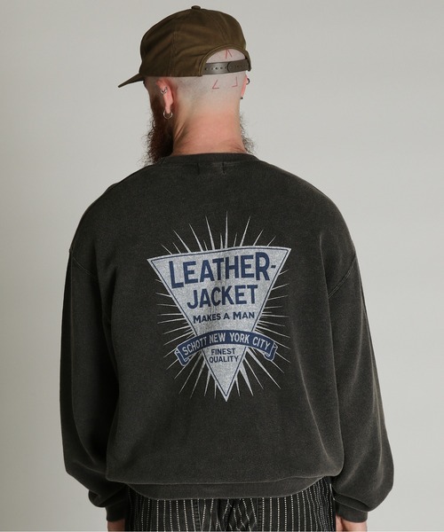 Schott(ショット)の「Schott/ショット/CREW SWEAT LEATHER JACKET MAKES A MAN/クルー スウェット レザー ジャケット メイクスアマン(スウェット・メンズ・ブラック/ダークグリーン・XL/2XL/L/M)」の3枚目の写真