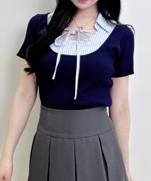 アソート柄シャツドッキング半袖リブニット