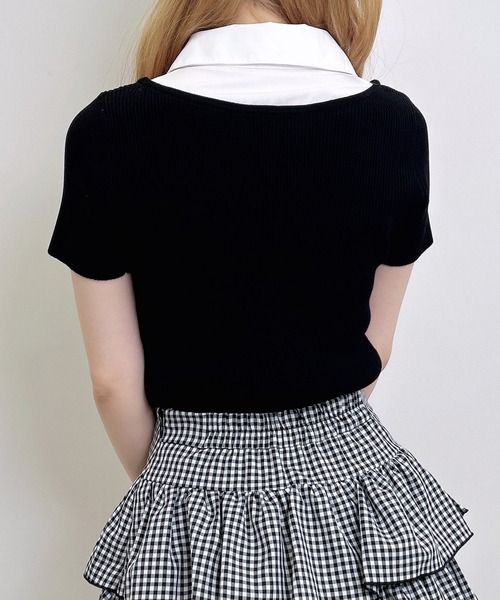 INGNI（イング）の「アソート柄シャツドッキング半袖リブニット（ニット/セーター・レディース・ブラック系9/ブラック×ホワイト/ネイビー系8・M）」の8枚目の写真