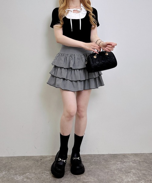 INGNI（イング）の「アソート柄シャツドッキング半袖リブニット（ニット/セーター・レディース・ブラック系9/ブラック×ホワイト/ネイビー系8・M）」の9枚目の写真