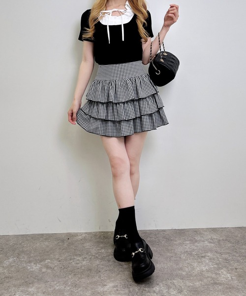 INGNI（イング）の「アソート柄シャツドッキング半袖リブニット（ニット/セーター・レディース・ブラック系9/ブラック×ホワイト/ネイビー系8・M）」の10枚目の写真
