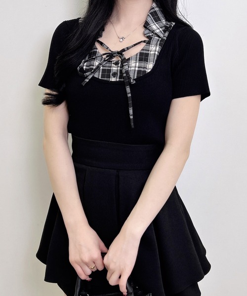 INGNI（イング）の「アソート柄シャツドッキング半袖リブニット（ニット/セーター・レディース・ブラック系9/ブラック×ホワイト/ネイビー系8・M）」の13枚目の写真
